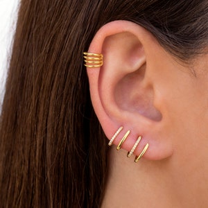 Pendientes ear cuff de 4 bandas Piercing falso imagen 9