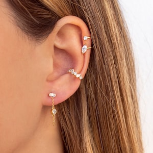 Dainty Baguette & Round CZ Conch Ear Cuff Earrings image 3
