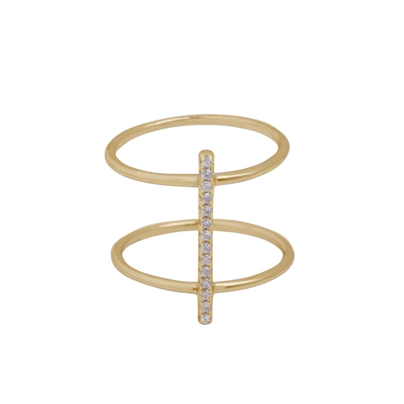 Dainty & Minimalist CZ Bar Double Ring Gold