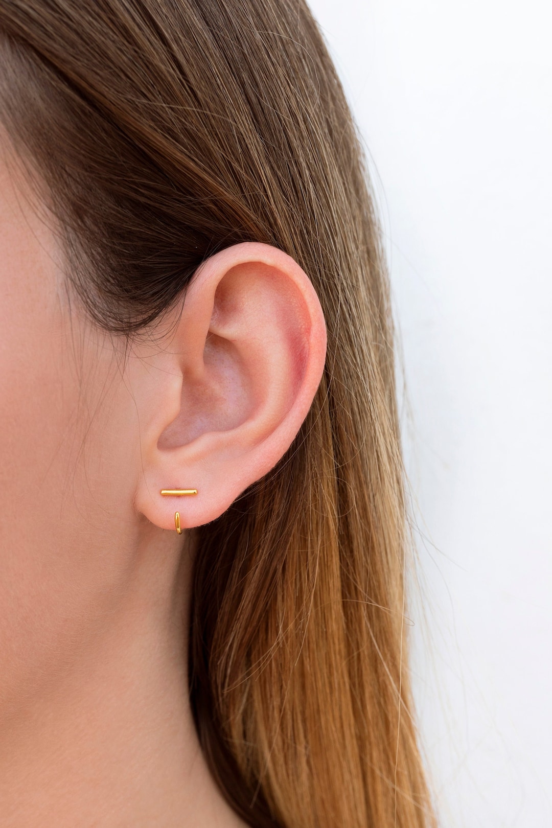 Tiny CZ Bar Open Huggie Hoop Earrings - Ear hugger