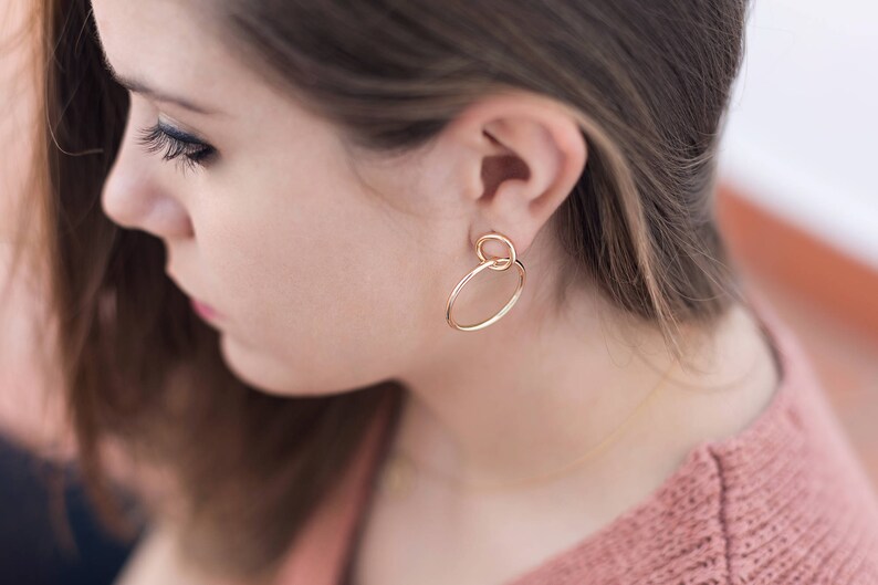 Minimalist & Large Two Circles Double Stud Hoop Earrings image 7