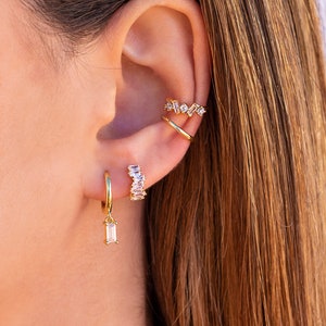 Dainty Baguette & Round CZ Conch Ear Cuff Earrings image 9