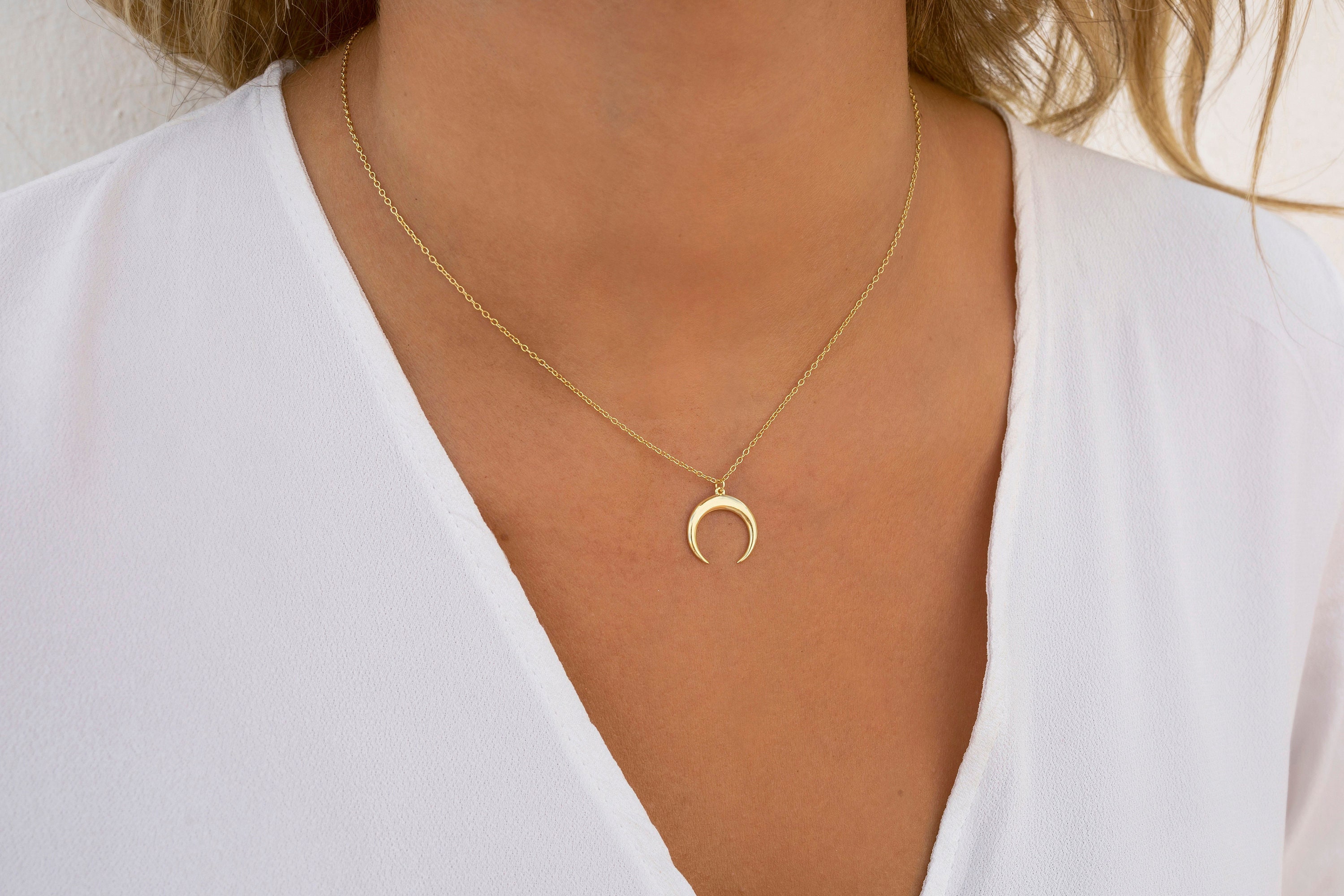 【HYERES LOR】25SS★ Champagne Moon Silver Hobo Necklace Moon Necklace, Minimalist Necklace, Fashion Jewelry, Gold