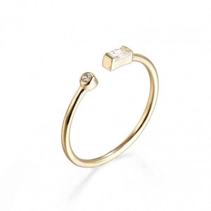 Baguette Cut & Round Cut CZ Open Ring Gold