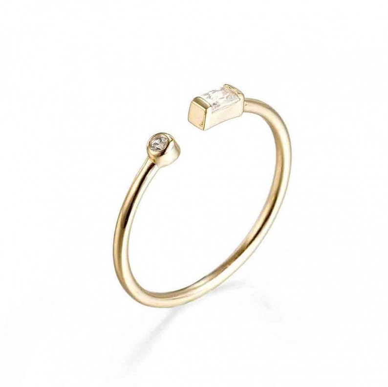 Baguette Cut & Round Cut CZ Open Ring Gold