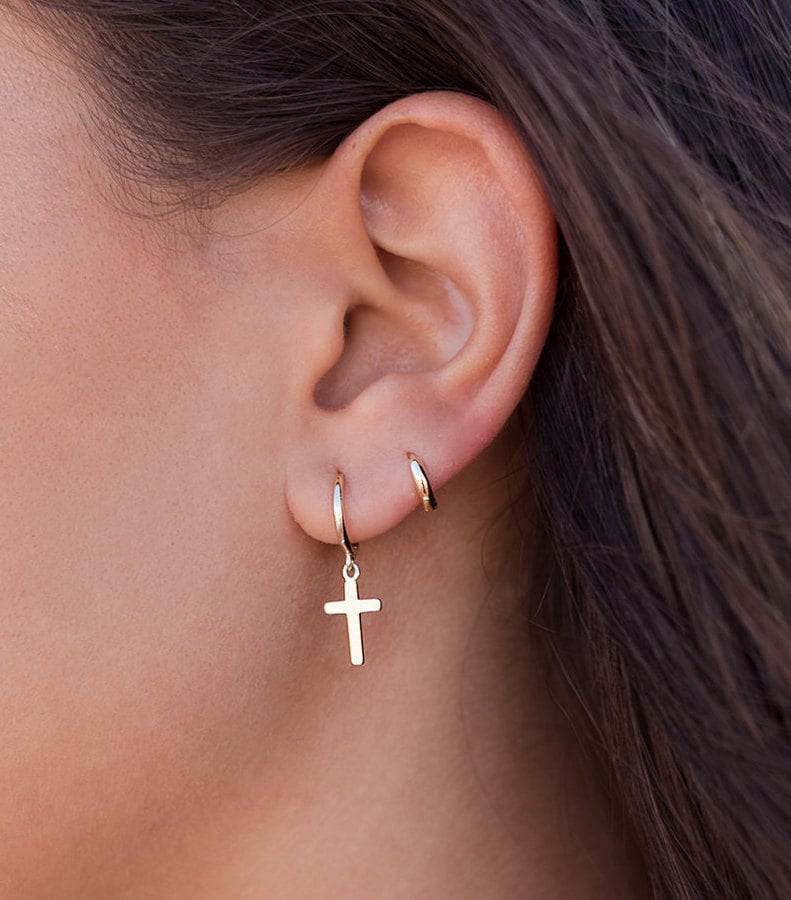 Dainty & Minimalist Cross Shaped Charm Huggie Hoop Earrings