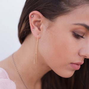 Threader earrings, Chain earrings, Bar earrings, Long earrings, Big earrings, Modern earrings, Dangle chain earrings, Ear thread earrings image 3