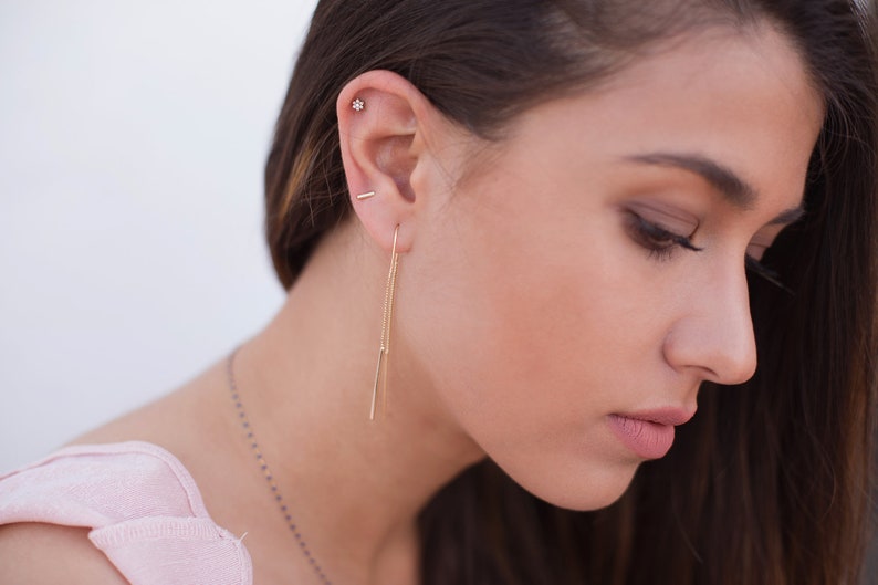 Threader earrings, Chain earrings, Bar earrings, Long earrings, Big earrings, Modern earrings, Dangle chain earrings, Ear thread earrings image 3