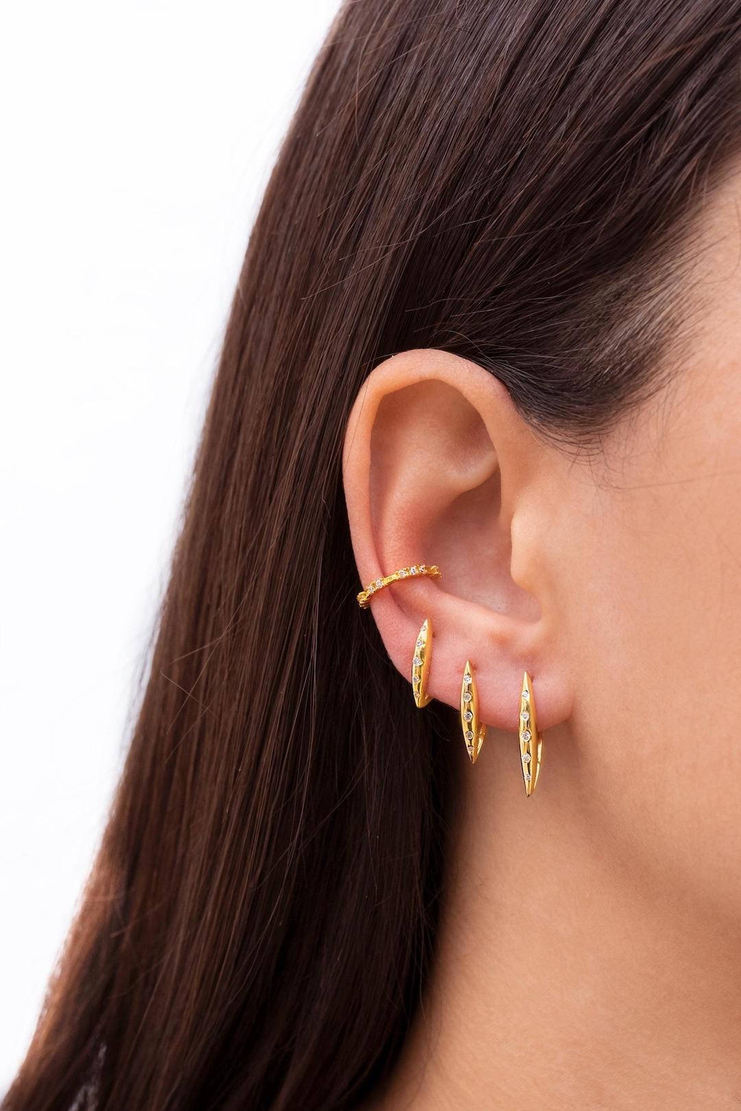 Minimalist Triangle Shaped Hoop Earrings With Flush Setting