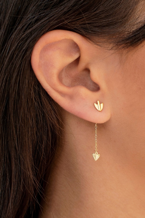 Minimalist Arrow Chain Threader Ear Jacket Earrings Etsy