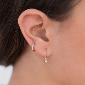 Minimalist & Dainty CZ Second Hole Huggie Hoop Earrings Two sizes available image 9