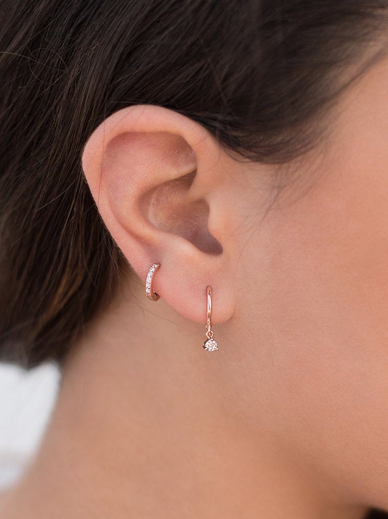 Minimalist & Dainty CZ Second Hole Huggie Hoop Earrings Two sizes available image 9