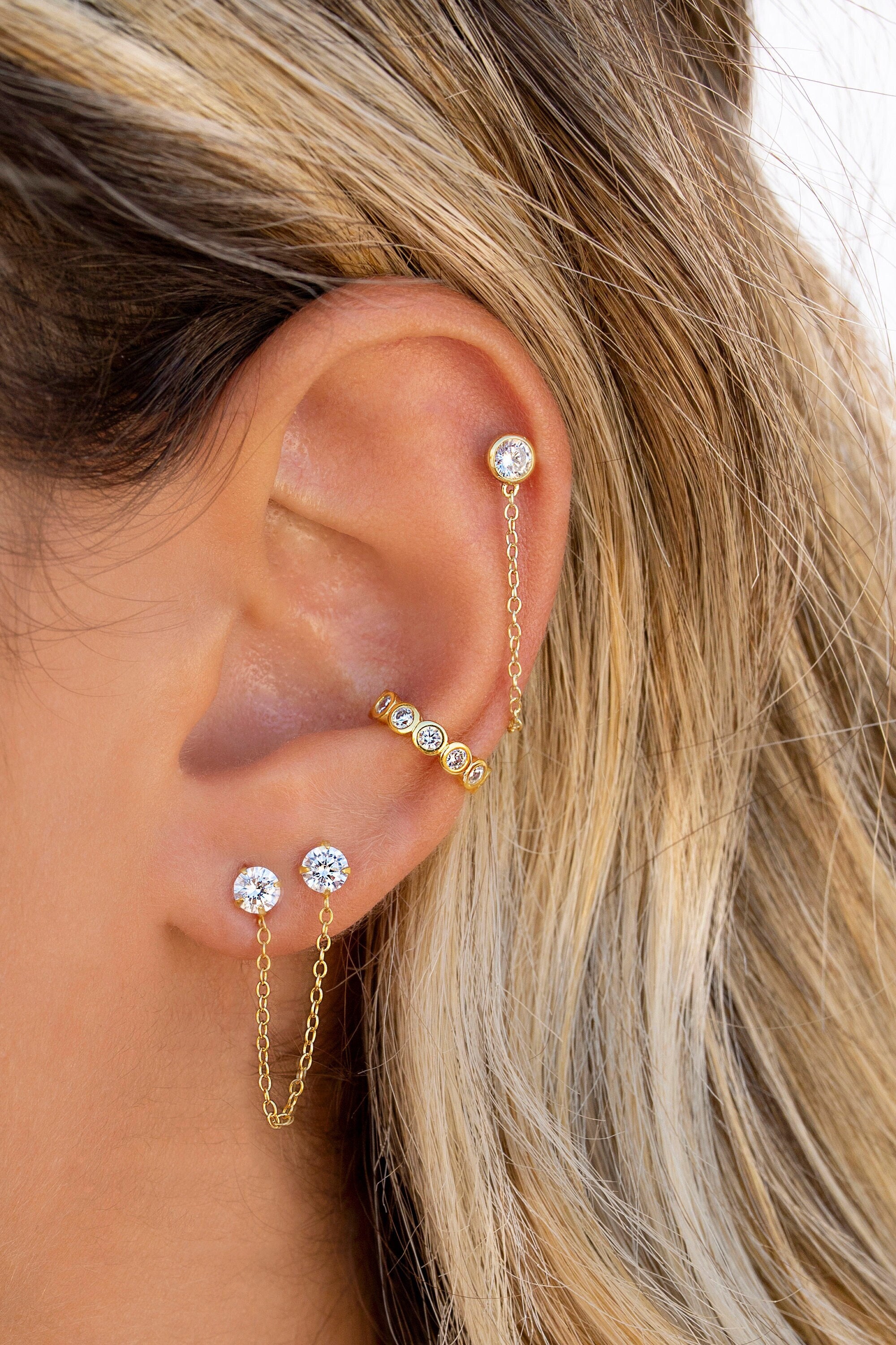 Orecchini A Catena Per Auricolari Anti-Smarrimento - Donna, Design Alla Moda, Oro - Foto 6