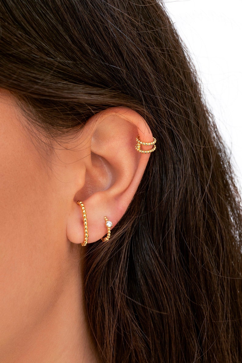 Dainty Beaded Ear Lobe Cuff Stud Earrings Etsy