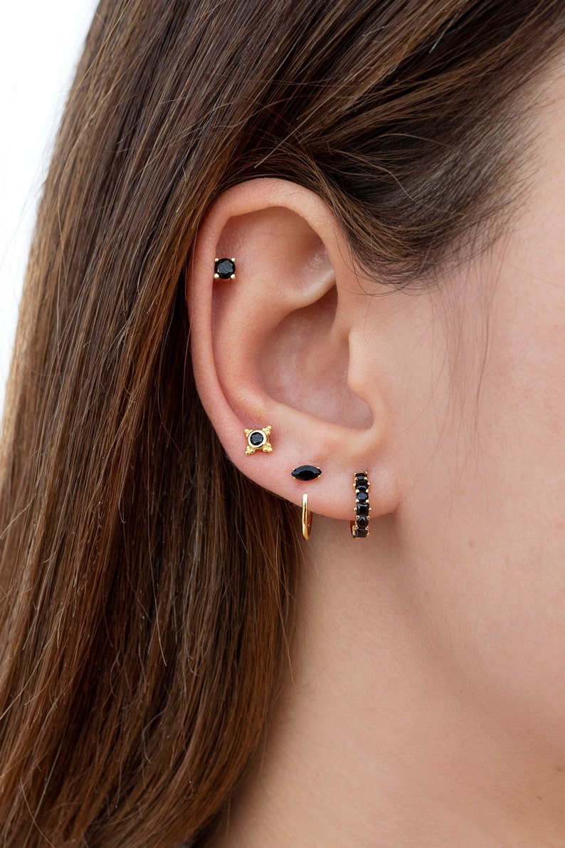 Dainty Onyx Open Huggie Hoop Earrings Ear Hugger Etsy Canada