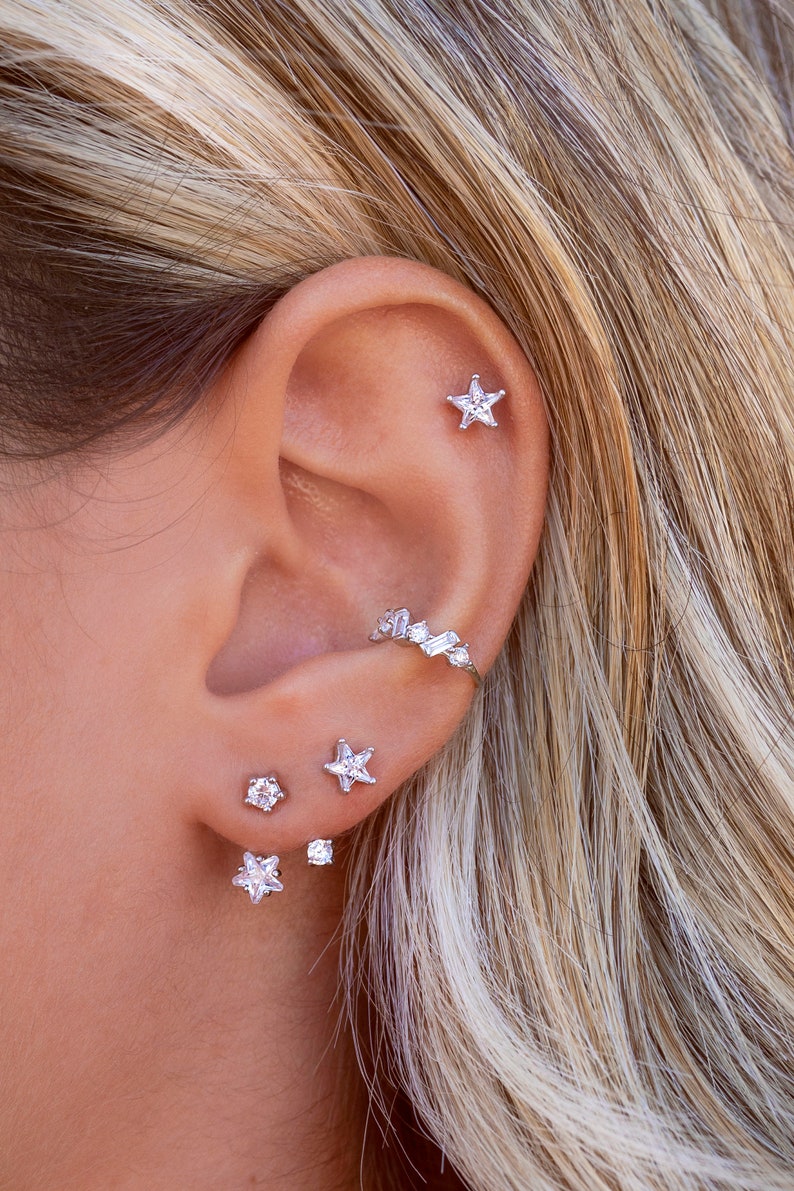 Boucles d'oreilles veste d'oreille avec zircons en forme d'étoile image 3