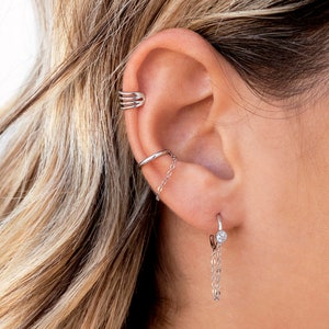 Orecchini ear cuff a conchiglia a fascia singola con catena pendente immagine 3