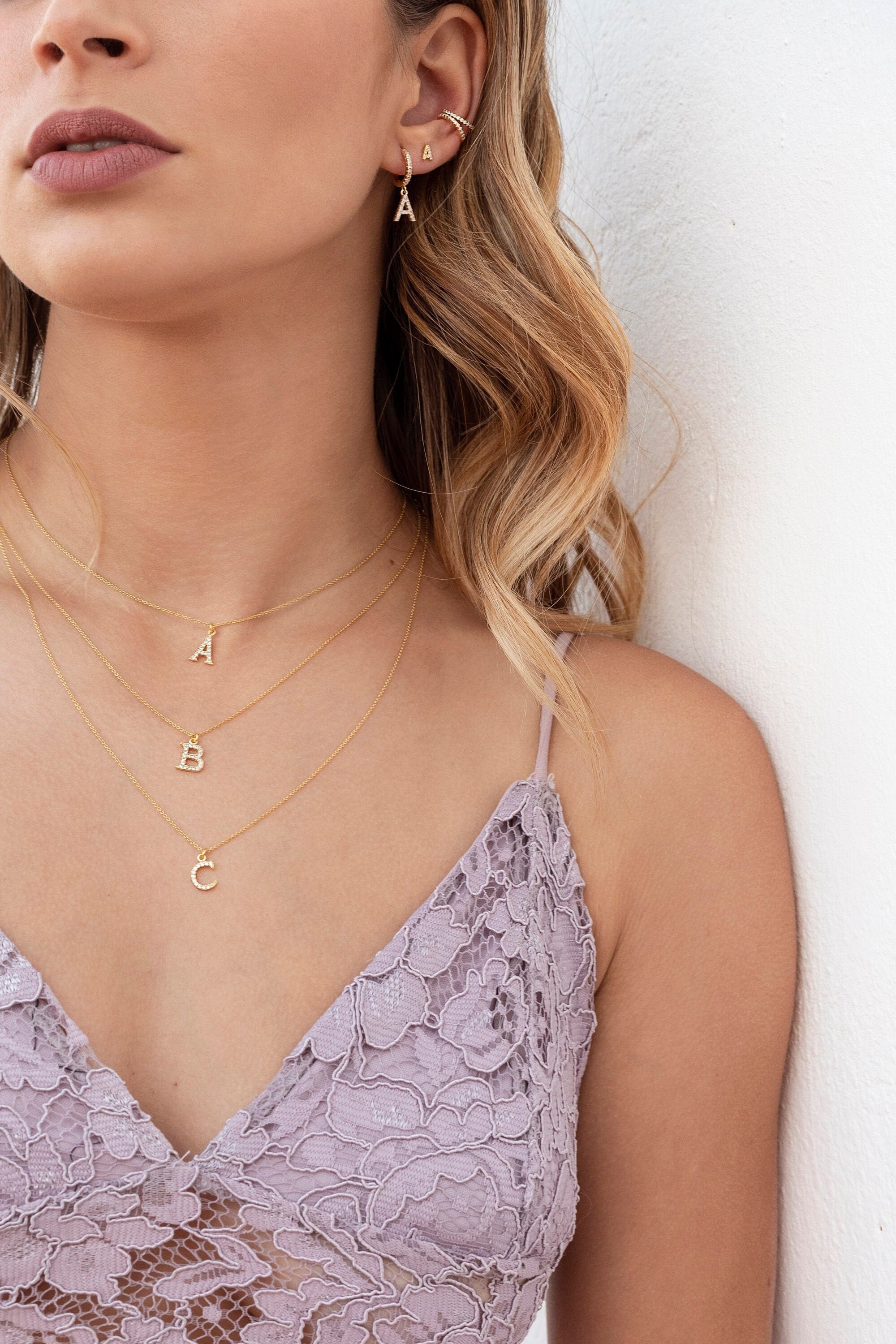 Dainty Pave CZ Initial Letter Pendant 
