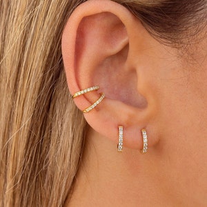 Minimalist & Dainty CZ Second Hole Huggie Hoop Earrings Two sizes available image 2