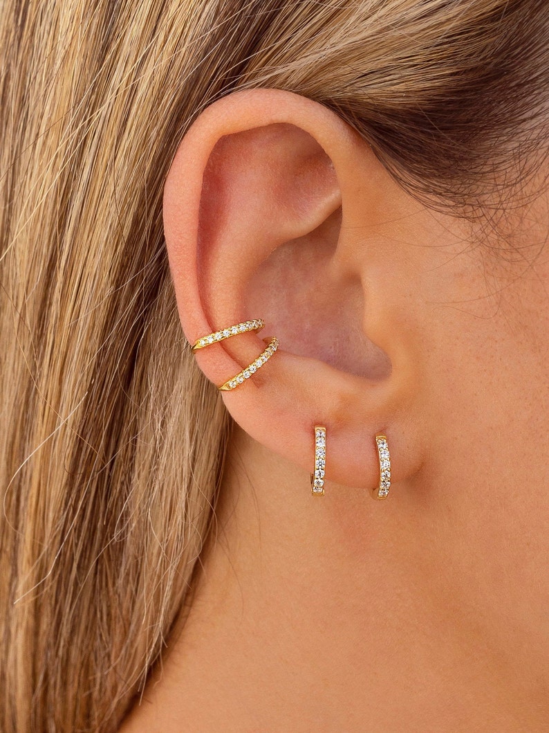 Minimalist & Dainty CZ Second Hole Huggie Hoop Earrings Two sizes available image 2