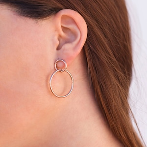 Minimalist & Large Two Circles Double Stud Hoop Earrings Rose gold