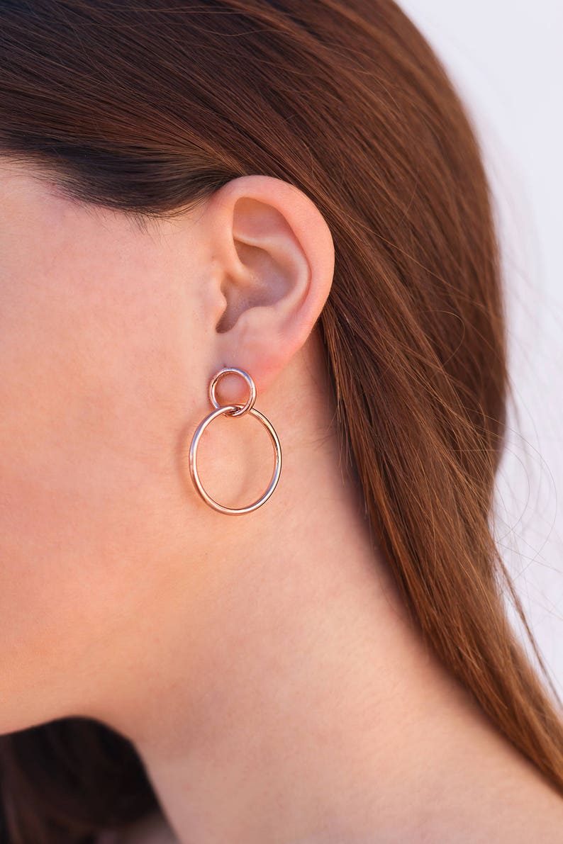 Minimalist & Large Two Circles Double Stud Hoop Earrings Rose gold