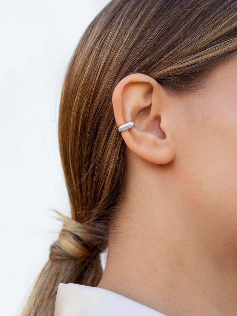 Chunky Smooth Silver Conch Ear Cuff Earrings Etsy