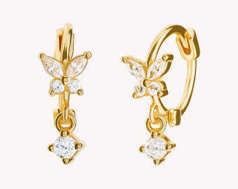 Yoqb Dainty Butterfly Large Huggie Hoop Earrings For Women Crystal Cubic Zirconia Endless Round Hoops Statement Earring Boho Jewelry Gifts Birthday A110
