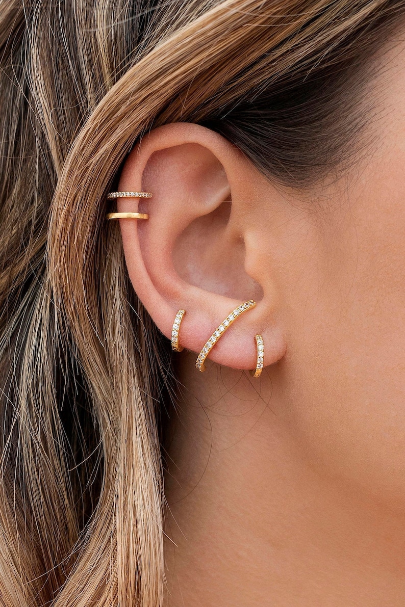 Minimalist Cz Ear Lobe Cuff Stud Earrings image 9