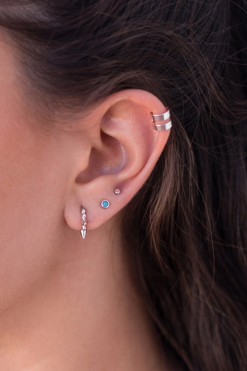 Double Band Ear Cuff Earrings, Smooth Silver Ear Cuff, No Hole Earrings, Fake Piercing, Wide Ear Cuff, Cartilage Earring image 3