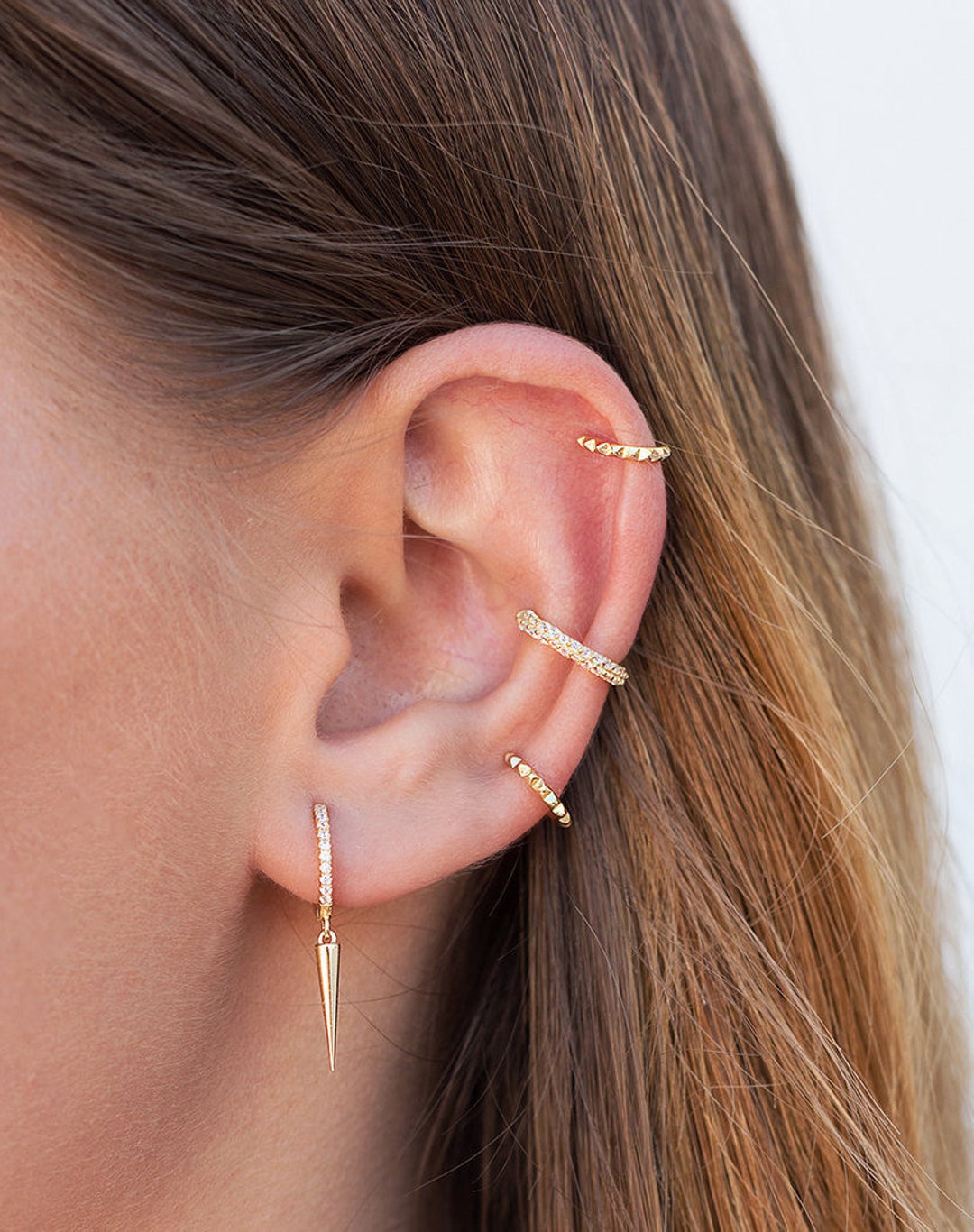 PRY Bi-Form Ear Cuff シュウト Dainty Pyramid Spikes Silver Ear Cuff Earrings - Etsy