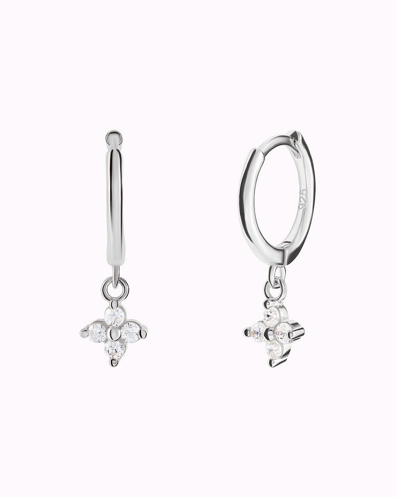 Dainty Flower Shaped Charm Huggie Hoop Earrings Two sizes available zdjęcie 4