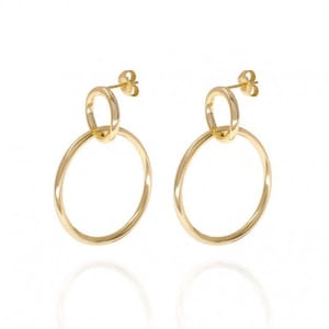 Minimalist & Large Two Circles Double Stud Hoop Earrings Gold