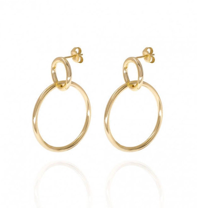 Minimalist & Large Two Circles Double Stud Hoop Earrings Gold