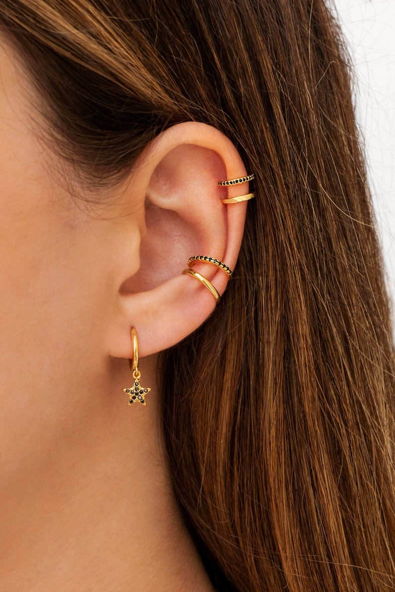 Dainty Double Band Black CZ Ear Cuff Earrings Etsy