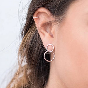 Minimalist & Large Two Circles Double Stud Hoop Earrings image 8