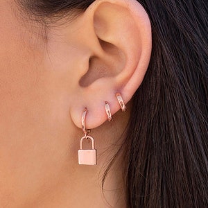 Padlock Charm Huggie Hoop Earrings Love Lock image 3