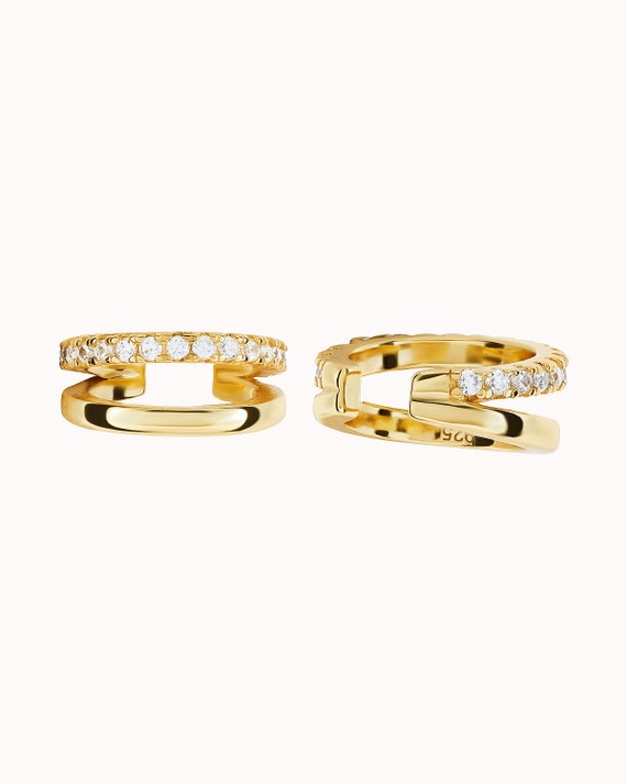 Dainty & Minimalist Pave CZ Double Band Conch Ear Cuff