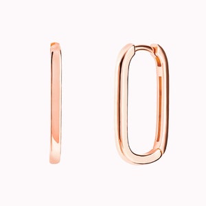 Dainty & Minimalist Oblong Rectangle Hoop Earrings Różowe złoto
