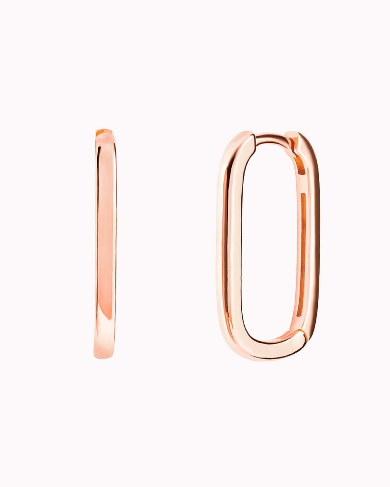 Dainty & Minimalist Oblong Rectangle Hoop Earrings Rose gold