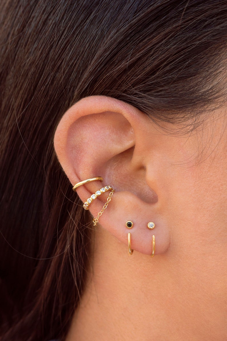 Dainty Bezel CZ Dangling Chain Conch Ear Cuff Earrings Fake Piercing image 7