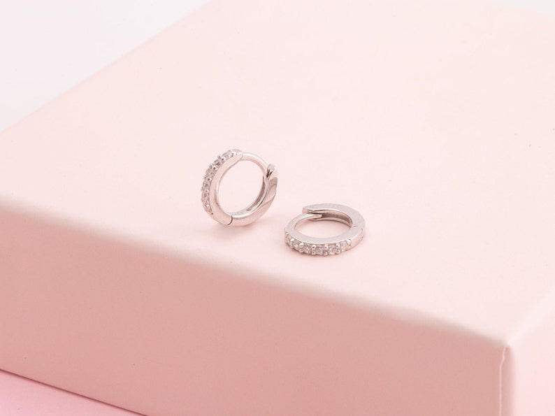 Minimalist & Dainty CZ Second Hole Huggie Hoop Earrings Two sizes available image 8