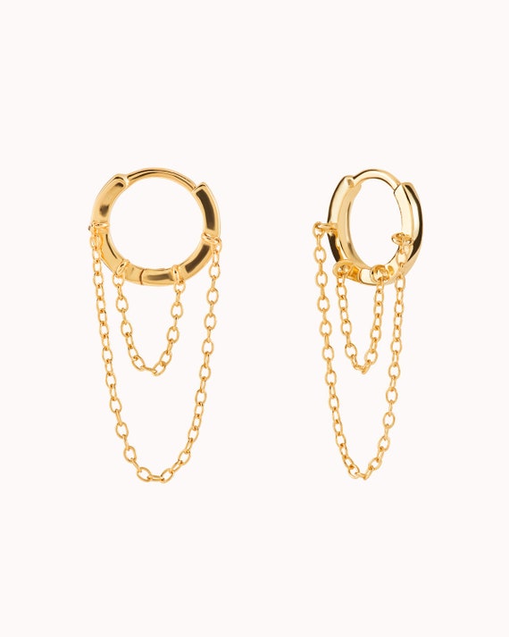 SLUYNZ Orecchini A Cerchio Argento 925 Con CZ - Huggie Pendenti Con Catena Per Donna