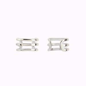 Minimalist Triple Band Ear Cuff Earrings Silver