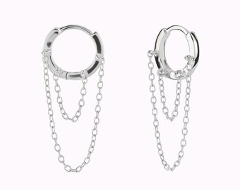 SLUYNZ Orecchini A Cerchio Argento 925 Con CZ - Huggie Pendenti Con Catena Per Donna