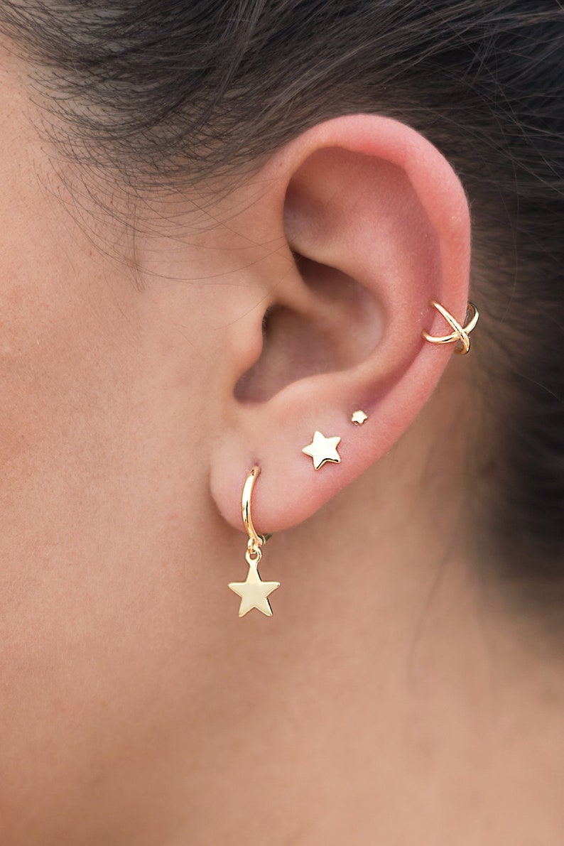 Star hoop earrings, Star Earrings, Silver star hoops, Huggie hoop earrings, Charm earrings, Silver earrings, Earrings for women 