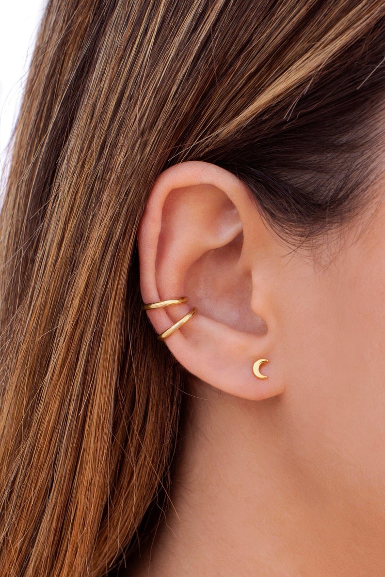 Dainty Crescent Moon Stud Earrings image 1