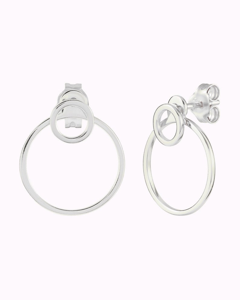 Double Circle Ear Jacket Earrings Silver