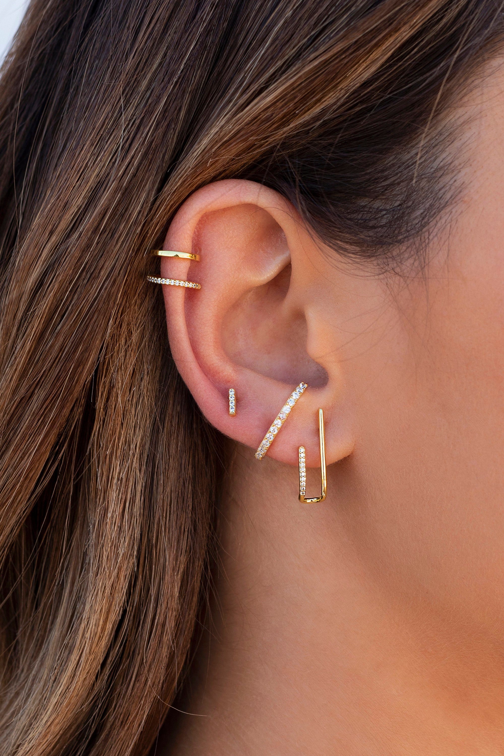 Minimalist Cz Double Band Ear Suspender Earrings