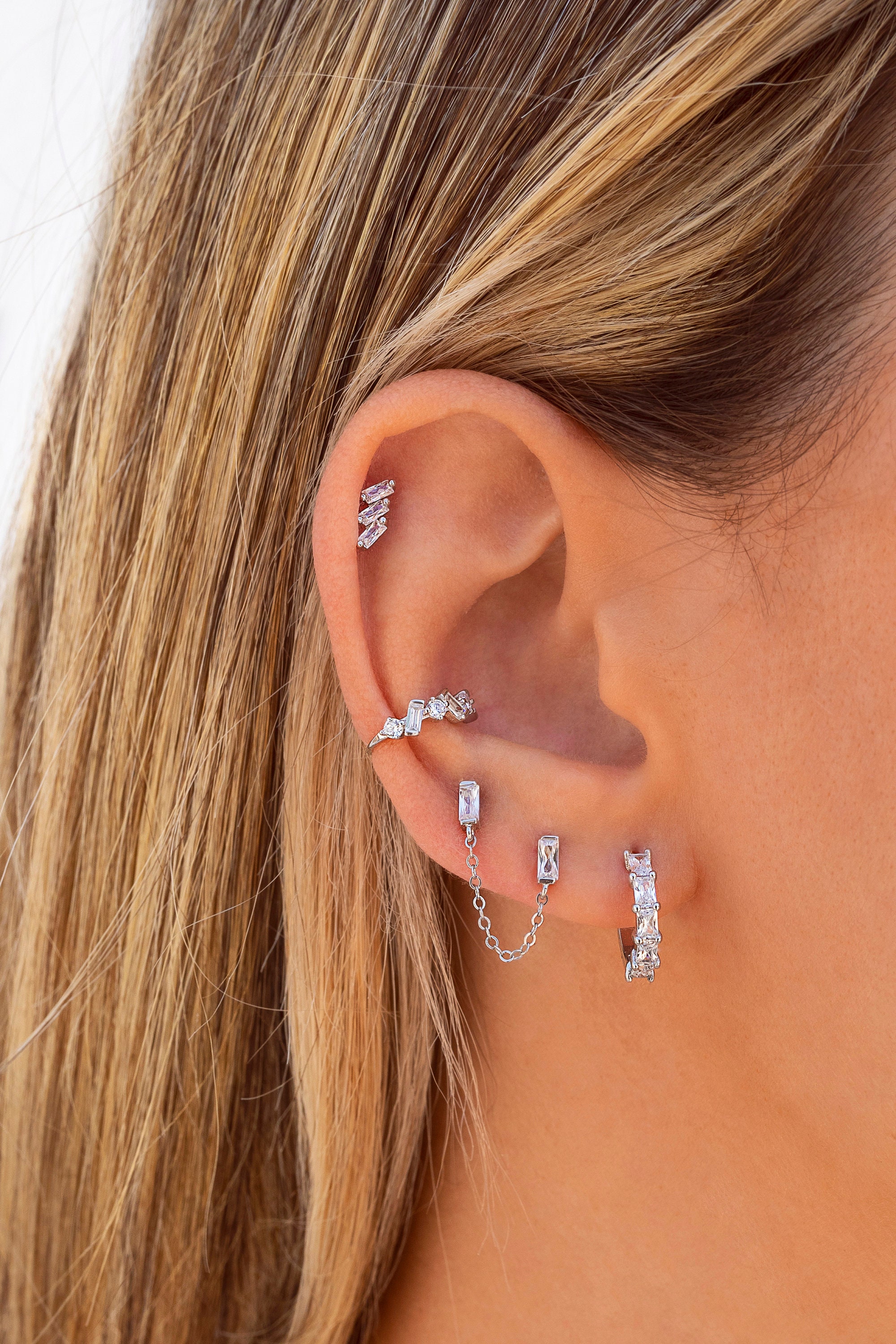 Dainty Baguette CZ Huggie Hoop Earring - Etsy